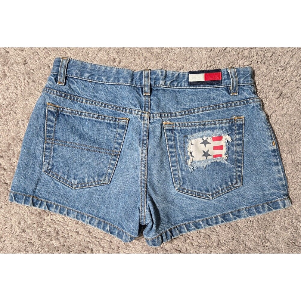 Vintage 90's Tommy Hilfiger Denim Shorts America 4th of July Red Blue Patchwork - Picture 2 of 7